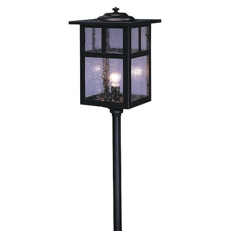 Arroyo Craftsman Low Voltage 6" Mission Stem Mount Without Overlay (Empty), Rustic Brown, Rain Mist Glass LV12-M6ERM-RB